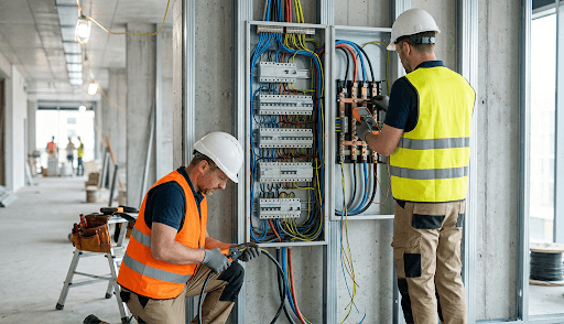 electricians in grant park working on boxes
